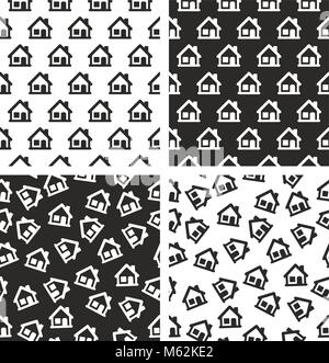 One Storey House Seamless Pattern Set Stock Vector