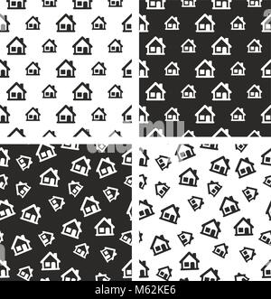 One Storey House Seamless Pattern Set Stock Vector