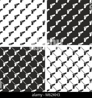 Pistol or Gun Seamless Pattern Set Stock Vector