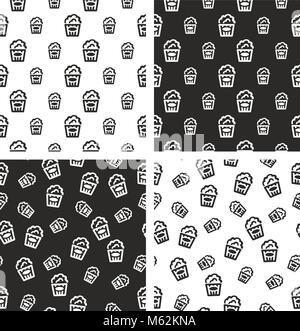 Popcorn Snack Box Seamless Pattern Set Stock Vector
