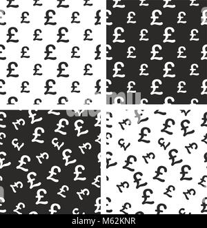 Pound Currency Sign Seamless Pattern Set Stock Vector