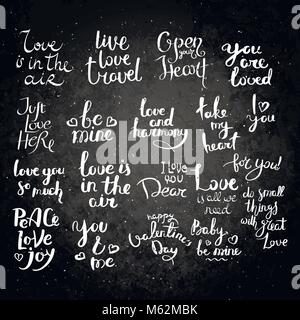 Love is in the air. Set of hand drawn vector lettering phrases. Modern motivating calligraphy decor for wall, poster, prints, cards, t-shirts and othe Stock Vector