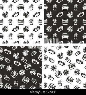 Fast Food Seamless Pattern Set Stock Vector