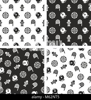 Fireman Seamless Pattern Set Stock Vector