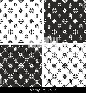 Fireman Seamless Pattern Set Stock Vector