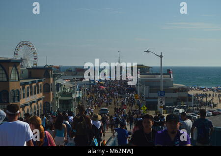 Santa Monica Pier Crowded With People In The 4th Of July. July 04, 2017. Travel Architecture Holidays. Santa Monica & Venice Beach. Los Angeles Califo Stock Photo