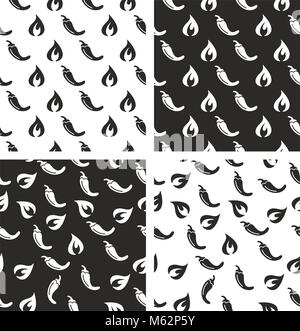 Hot Chili Pepper Seamless Pattern Set Stock Vector