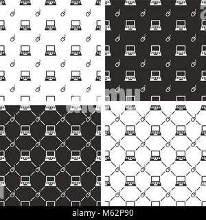 Laptop & Computer Mouse Seamless Pattern Set Stock Vector