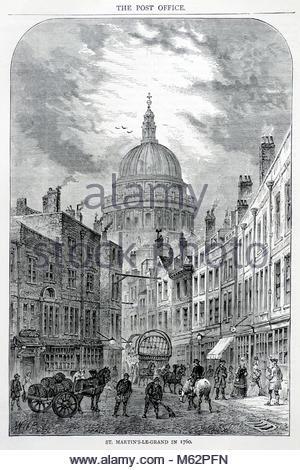 St Martins-Le-Grand London 1760, antique engraving from 1875 Stock Photo