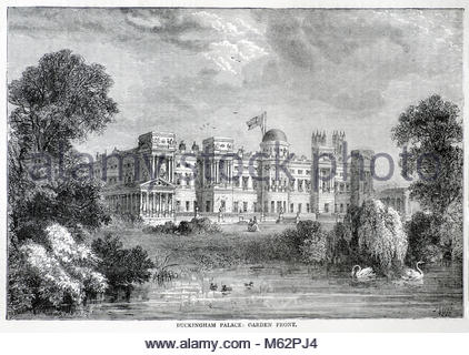 Buckingham Palace Garden Front London, antique engraving from 1875 Stock Photo