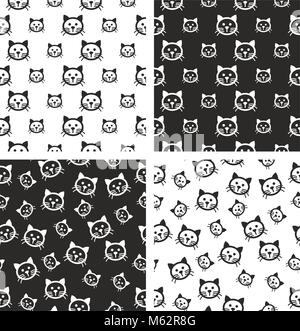 Cat Seamless Pattern Set Stock Vector
