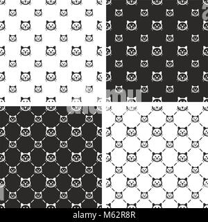 Cat Seamless Pattern Set Stock Vector