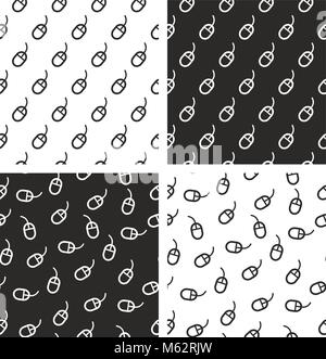 Computer Mouse Seamless Pattern Set Stock Vector