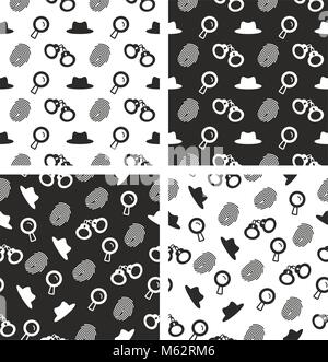 Detective Seamless Pattern Set Stock Vector