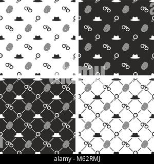 Detective Seamless Pattern Set Stock Vector