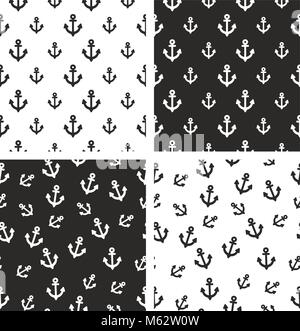 Boat or Tattoo Anchor Seamless Pattern Set Stock Vector