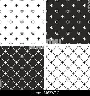 Boat Steering Wheel Seamless Pattern Set Stock Vector