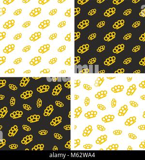 Brass Knuckles or Knuckle Duster Seamless Pattern Set Stock Vector