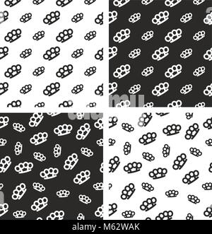 Brass Knuckles or Knuckle Duster Seamless Pattern Set Stock Vector