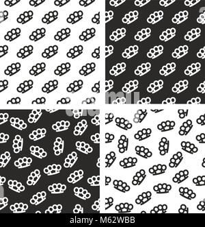 Brass Knuckles or Knuckle Duster Seamless Pattern Set Stock Vector