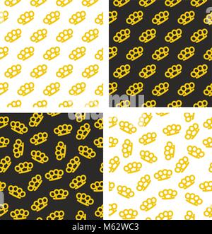 Brass Knuckles or Knuckle Duster Seamless Pattern Set Stock Vector