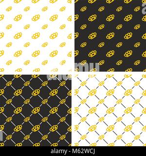 Brass Knuckles or Knuckle Duster Seamless Pattern Set Stock Vector