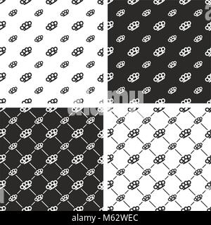 Brass Knuckles or Knuckle Duster Seamless Pattern Set Stock Vector