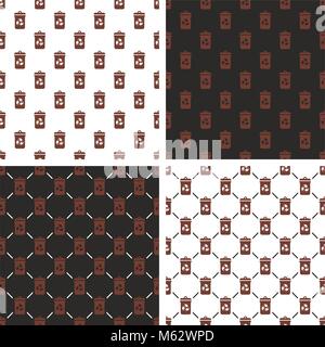 Brown Recycling Trash Can for Biodegradable Waste Seamless Pattern White Color Set Stock Vector
