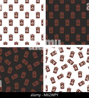 Brown Recycling Trash Can for Biodegradable Waste Seamless Pattern White Color Set Stock Vector