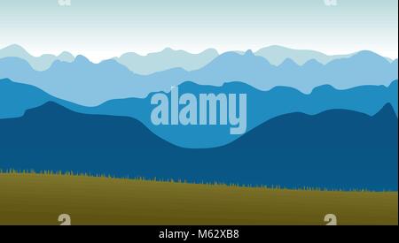 Beautiful panoramic view of the blue mountains. Stock Vector