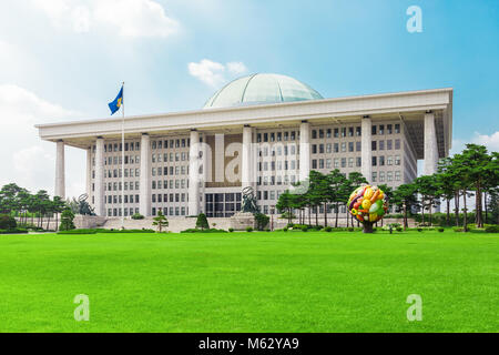 SEOUL, KOREA - AUGUST 14, 2015: Building of National Assembly Proceeding Hall - South Korean Capitol, located on Yeouido island - Seoul, Korea Stock Photo