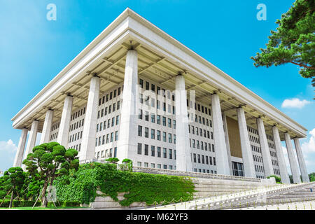 SEOUL, KOREA - AUGUST 14, 2015: Building of National Assembly Proceeding Hall - South Korean Capitol on Yeouido island - Seoul, Korea Stock Photo