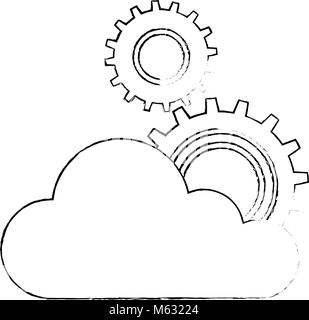 cloud computing with gears machinery vector illustration design Stock Vector