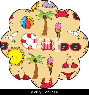 stamp pattern summer season with beach elements Stock Vector