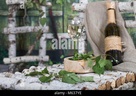 Birch sap sparkling wine in the glass. Closeup Stock Photo