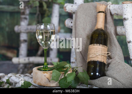 Birch sap sparkling wine in the glass. Closeup Stock Photo