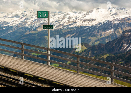 End stop of cog railway on Rigi peak in canton of Schwyz, Switzerland Stock Photo