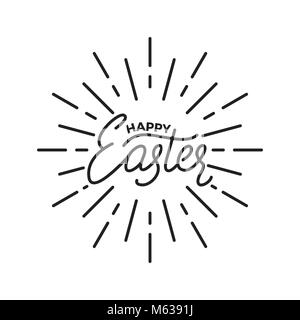 Easter. Label badge emblem of Happy Easter linear lettering Stock Vector