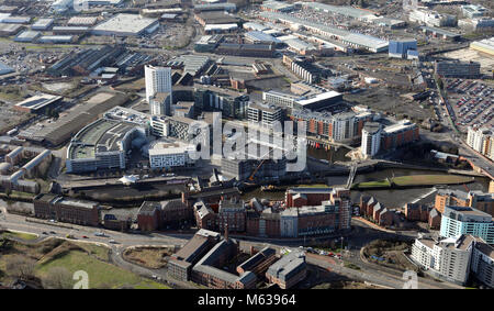 aerial view of Leeds Dock, formerly Clarence Dock, West Yorkshire, UK Stock Photo