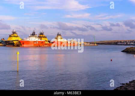 Oil industry rig support vessels in Montrose harbour, Scotalnd. Stock Photo