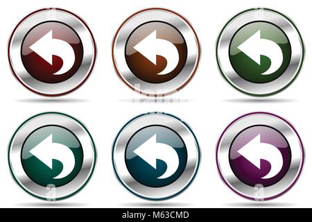 Back vector icon set. Silver metallic chrome border icons for web design and smartphone applications Stock Vector