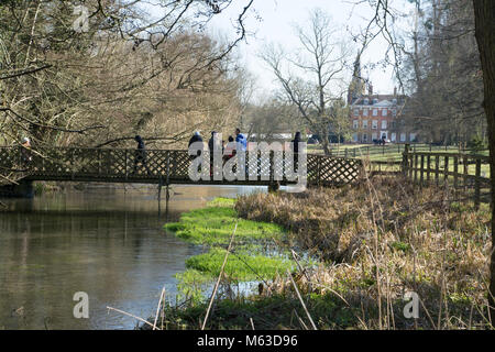 Country estate with river and bridge at Welford Park, Berkshire, UK Stock Photo