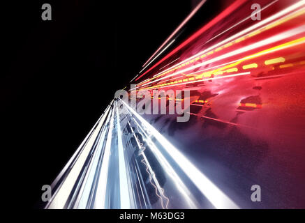 Streaming car light trails background. 3D illustraion Stock Photo