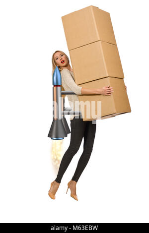 Businesswoman delivering boxes isolated on white background Stock Photo