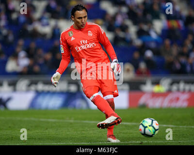 Barcelona, Spain. 27th Feb, 2018. 27th February 2018, Cornella-El Prat, Cornella de Llobregat, Barcelona, Spain; La Liga football, Espanyol versus Real Madrid; Real Madrid goalkeeper Keylor Navas Credit: UKKO Images/Alamy Live News Stock Photo