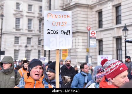 London, UK.  28 February 2018.  Members of the University College Union (UCU) march through central London to protest against cuts to their pensions.  Credit: Stephen Chung / Alamy Live News Stock Photo