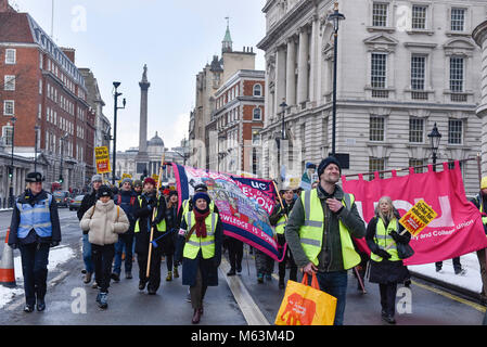 London, UK.  28 February 2018.  Members of the University College Union (UCU) march through central London to protest against cuts to their pensions.  Credit: Stephen Chung / Alamy Live News Stock Photo