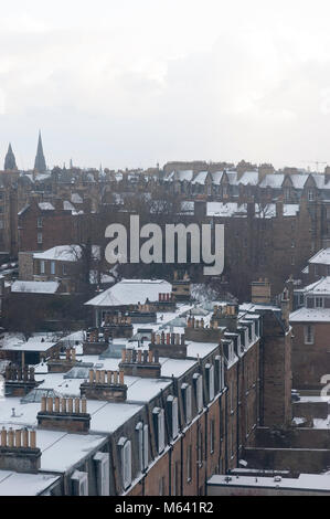 Edinburgh Scotland UK. 28th February 2018. UK Weather: Snow covers Edinburgh rooftops and landmark buildings after the country is hit by strong wintry weather. Credit: Lorenzo Dalberto/Alamy Live News Stock Photo