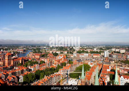Aerial view over city of Gdansk in Poland, Old Town from above Stock Photo