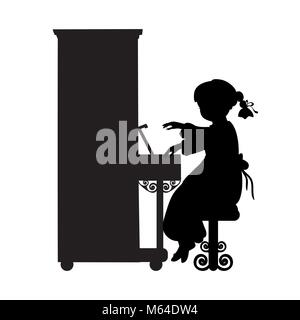 Silhouette girl music plays the piano Stock Vector